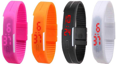 NS18 Silicone Led Magnet Band Combo of 4 Pink, Orange, Black And White Digital Watch  - For Boys & Girls   Watches  (NS18)