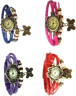 NS18 Vintage Butterfly Rakhi Combo of 4 Blue, Purple, Pink And Red Analog Watch  - For Women   Watches  (NS18)