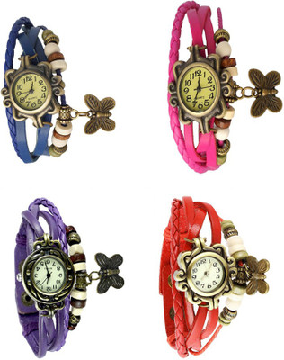 

NS18 Vintage Butterfly Rakhi Combo of 4 Blue, Purple, Pink And Red Watch - For Women