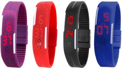 NS18 Silicone Led Magnet Band Combo of 4 Purple, Red, Black And Blue Digital Watch  - For Boys & Girls   Watches  (NS18)