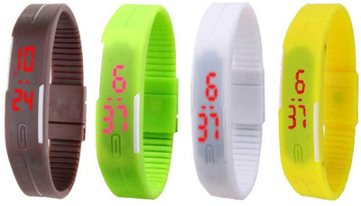 NS18 Silicone Led Magnet Band Combo of 4 Brown, Green, White And Yellow Digital Watch  - For Boys & Girls   Watches  (NS18)