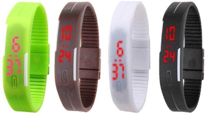 NS18 Silicone Led Magnet Band Combo of 4 Green, Brown, White And Black Digital Watch  - For Boys & Girls   Watches  (NS18)