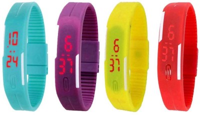 NS18 Silicone Led Magnet Band Watch Combo of 4 Sky Blue, Pink, Yellow And Red Digital Watch  - For Couple   Watches  (NS18)