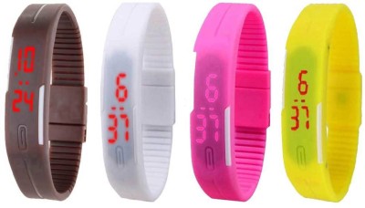 NS18 Silicone Led Magnet Band Combo of 4 Brown, White, Pink And Yellow Digital Watch  - For Boys & Girls   Watches  (NS18)