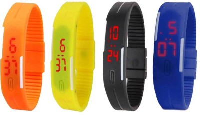 NS18 Silicone Led Magnet Band Combo of 4 Orange, Yellow, Black And Blue Digital Watch  - For Boys & Girls   Watches  (NS18)