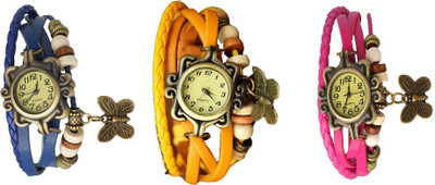

Kissu Vintage Rakhi Watch Combo of 3 Blue, Yellow And Pink Watch - For Women