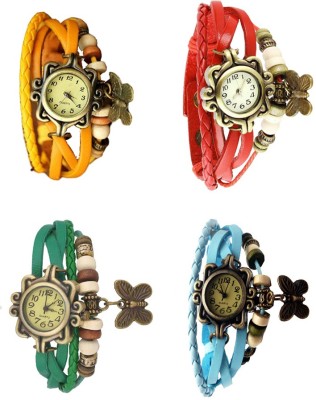 NS18 Vintage Butterfly Rakhi Combo of 4 Yellow, Green, Red And Sky Blue Analog Watch  - For Women   Watches  (NS18)