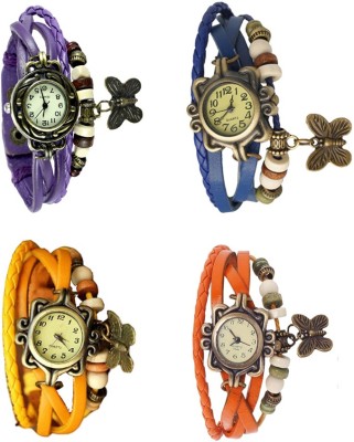 NS18 Vintage Butterfly Rakhi Combo of 4 Purple, Yellow, Blue And Orange Analog Watch  - For Women   Watches  (NS18)
