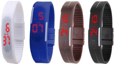 NS18 Silicone Led Magnet Band Combo of 4 White, Blue, Brown And Black Digital Watch  - For Boys & Girls   Watches  (NS18)
