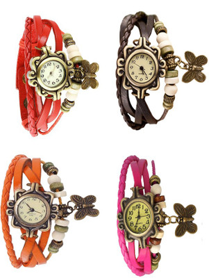 

NS18 Vintage Butterfly Rakhi Combo of 4 Red, Orange, Brown And Pink Watch - For Women