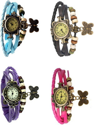 

Kissu Vintage Rakhi Combo of 4 Sky Blue, Purple, Black And Pink Watch - For Women