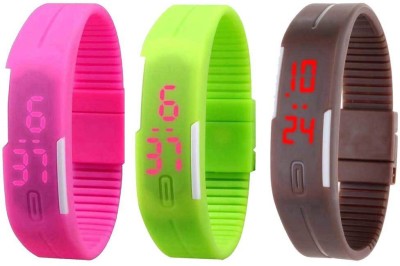 NS18 Silicone Led Magnet Band Combo of 3 Pink, Green And Brown Digital Watch  - For Boys & Girls   Watches  (NS18)