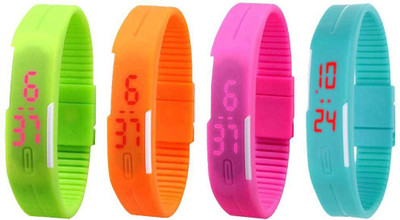 

Kissu Led Magnet Band Combo of 4 Green, Orange, Pink And Sky Blue Watch - For Men & Women
