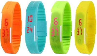 NS18 Silicone Led Magnet Band Combo of 4 Orange, Sky Blue, Green And Yellow Watch  - For Boys & Girls   Watches  (NS18)