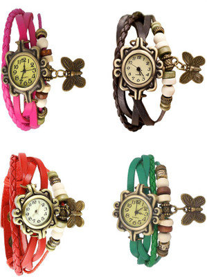 

NS18 Vintage Butterfly Rakhi Combo of 4 Pink, Red, Brown And Green Watch - For Women
