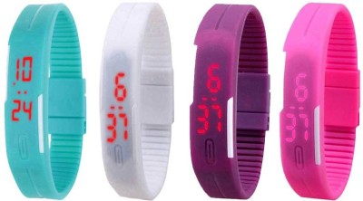 NS18 Silicone Led Magnet Band Watch Combo of 4 Sky Blue, White, Purple And Pink Digital Watch  - For Couple   Watches  (NS18)