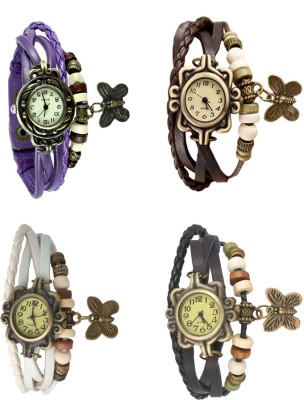 NS18 Vintage Butterfly Rakhi Combo of 4 Purple, White, Brown And Black Analog Watch  - For Women   Watches  (NS18)