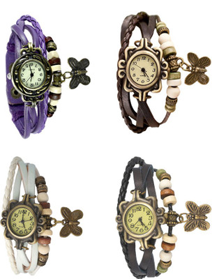

NS18 Vintage Butterfly Rakhi Combo of 4 Purple, White, Brown And Black Watch - For Women