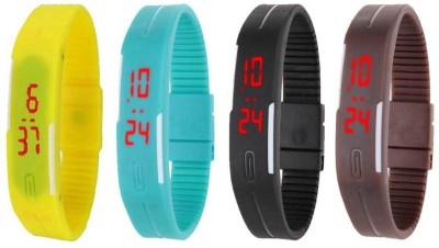 NS18 Silicone Led Magnet Band Combo of 4 Yellow, Sky Blue, Black And Brown Digital Watch  - For Boys & Girls   Watches  (NS18)