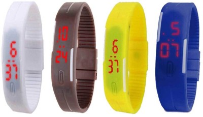 NS18 Silicone Led Magnet Band Combo of 4 White, Brown, Yellow And Blue Digital Watch  - For Boys & Girls   Watches  (NS18)