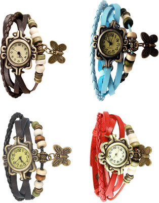 

Kissu Vintage Rakhi Combo of 4 Brown, Black, Sky Blue And Red Watch - For Women