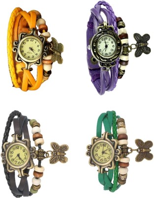 NS18 Vintage Butterfly Rakhi Combo of 4 Yellow, Black, Purple And Green Analog Watch  - For Women   Watches  (NS18)
