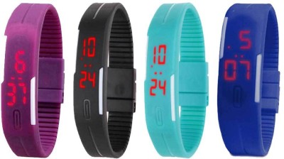 NS18 Silicone Led Magnet Band Combo of 4 Purple, Black, Sky Blue And Blue Digital Watch  - For Boys & Girls   Watches  (NS18)