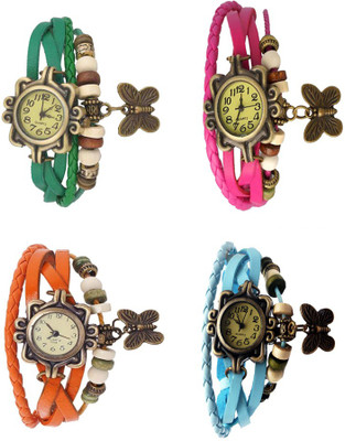 

Kissu Vintage Rakhi Combo of 4 Green, Orange, Pink And Sky Blue Watch - For Women