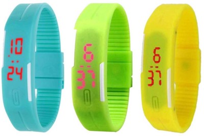 NS18 Silicone Led Magnet Band Combo of 3 Sky Blue, Green And Yellow Digital Watch  - For Boys & Girls   Watches  (NS18)