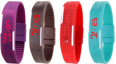 

NS18 Silicone Led Magnet Band Watch Combo of 4 Purple, Brown, Red And Sky Blue Watch - For Couple