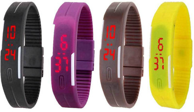 

Kissu Led Magnet Band Combo of 4 Black, Purple, Brown And Yellow Watch - For Men & Women
