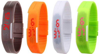 

NS18 Silicone Led Magnet Band Combo of 4 Brown, Orange, White And Green Watch - For Boys & Girls