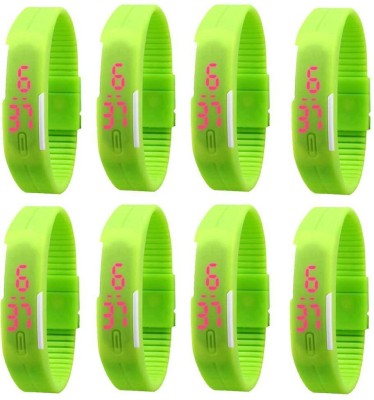 NS18 Silicone Led Magnet Band Combo of 8 Green Digital Watch  - For Boys & Girls   Watches  (NS18)
