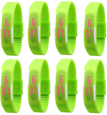 

NS18 Silicone Led Magnet Band Combo of 8 Green Watch - For Boys & Girls