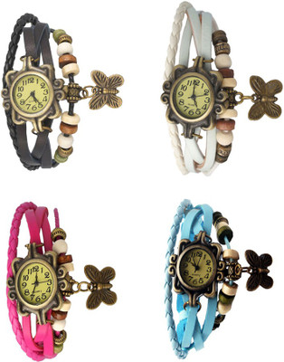 

Kissu Vintage Rakhi Combo of 4 Black, Pink, White And Sky Blue Watch - For Women