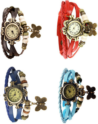 

Kissu Vintage Rakhi Combo of 4 Brown, Blue, Red And Sky Blue Watch - For Women