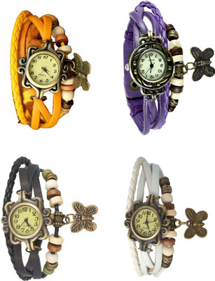 

Kissu Vintage Rakhi Combo of 4 Yellow, Black, Purple And White Watch - For Women