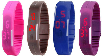 

NS18 Silicone Led Magnet Band Watch Combo of 4 Pink, Brown, Blue And Purple Watch - For Couple
