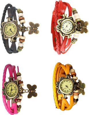 

NS18 Vintage Butterfly Rakhi Combo of 4 Black, Pink, Red And Yellow Watch - For Women