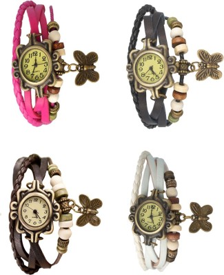 NS18 Vintage Butterfly Rakhi Combo of 4 Pink, Brown, Black And White Analog Watch  - For Women   Watches  (NS18)