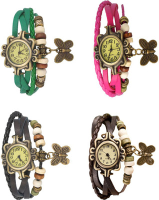 

Kissu Vintage Rakhi Combo of 4 Green, Black, Pink And Brown Watch - For Women