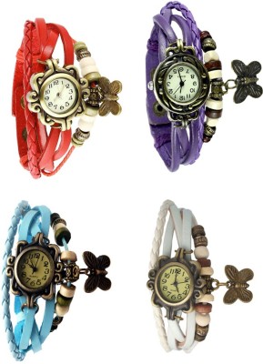 NS18 Vintage Butterfly Rakhi Combo of 4 Red, Sky Blue, Purple And White Analog Watch  - For Women   Watches  (NS18)