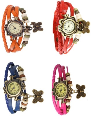 NS18 Vintage Butterfly Rakhi Combo of 4 Orange, Blue, Red And Pink Analog Watch  - For Women   Watches  (NS18)