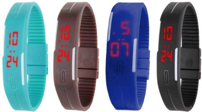 NS18 Silicone Led Magnet Band Combo of 4 Sky Blue, Brown, Blue And Black Digital Watch  - For Boys & Girls   Watches  (NS18)
