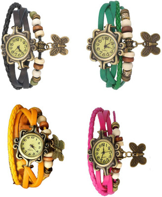 

Kissu Vintage Rakhi Combo of 4 Black, Yellow, Green And Pink Watch - For Women