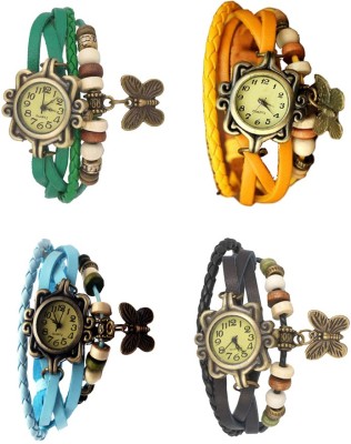 NS18 Vintage Butterfly Rakhi Combo of 4 Green, Sky Blue, Yellow And Black Analog Watch  - For Women   Watches  (NS18)