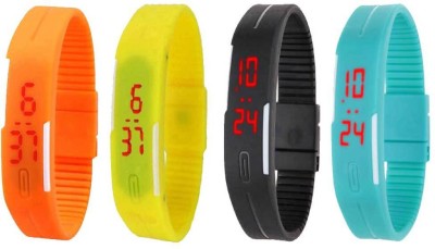 NS18 Silicone Led Magnet Band Watch Combo of 4 Orange, Yellow, Black And Sky Blue Digital Watch  - For Couple   Watches  (NS18)