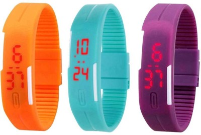 NS18 Silicone Led Magnet Band Combo of 3 Orange, Sky Blue And Purple Digital Watch  - For Boys & Girls   Watches  (NS18)