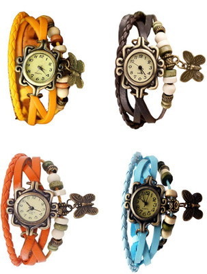 

Kissu Vintage Rakhi Combo of 4 Yellow, Orange, Brown And Sky Blue Watch - For Women