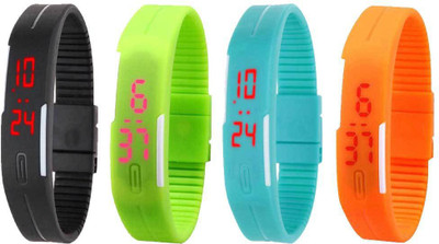 Kissu Led Magnet Band Combo of 4 Black, Green, Sky Blue And Orange Watch - For Men & Women